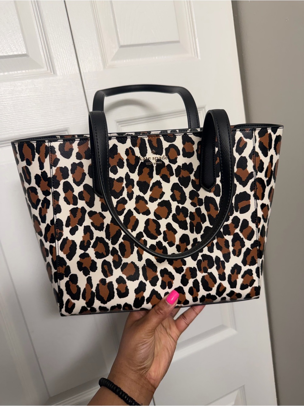 kate spade Leopard Print Tote in Brown, Black & Cream